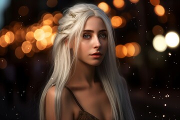 Female with silver blond hair. Young beautiful girl with long straight hair. Generate ai