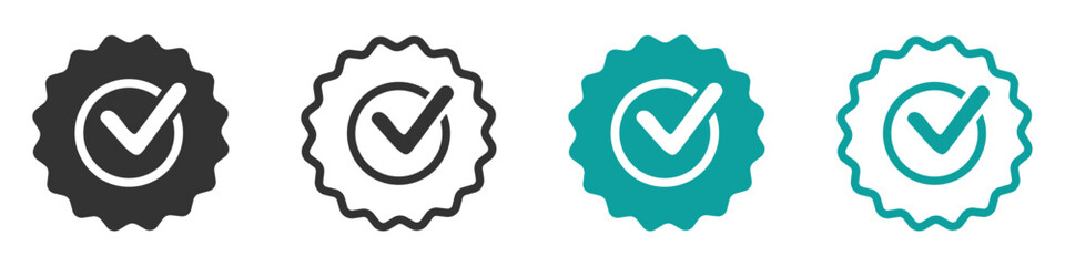 Approved or certified medal vector flat icons. Rosette icon designs - obrazy, fototapety, plakaty