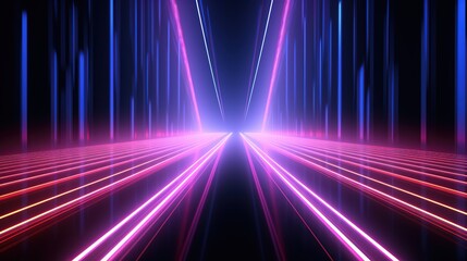 Neon Blue pink violet stage lighting illuminated, lens flare effect, shining star rays.AI generated