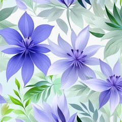 Obraz premium Blue, green and pink watercolor flowers with stems and leaves. Watercolor art background.