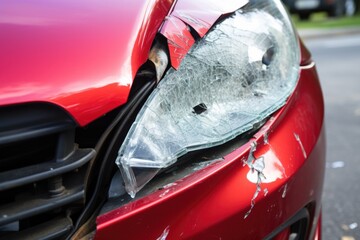 dented car bumper and shattered light after collision - obrazy, fototapety, plakaty