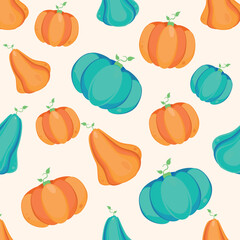 Seamless pattern of autumn pumpkins. Autumn background. Vector illustration