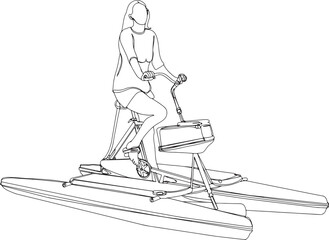 Woman Tourist on Water Bike: Turquoise Sea Adventure, "Aqua Cycling in Turquoise Waters: Woman Tourist Vector"
"Hydrobike Exploration: Woman Tourist in One-Line Sketch"
