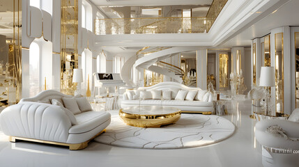 Interior Design White And Gold Theme, Generative AI