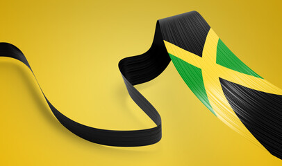 3d Flag Of Jamaica 3d Waving Ribbon Flag Isolated On Yellow Background, 3d Illustration - obrazy, fototapety, plakaty