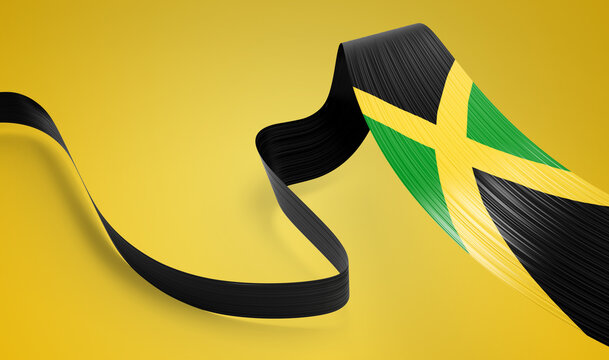 3d Flag Of Jamaica 3d Waving Ribbon Flag Isolated On Yellow Background, 3d Illustration