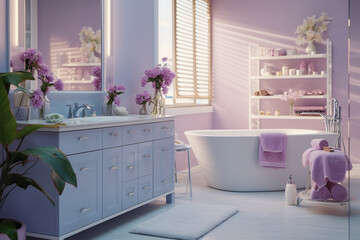 Cozy glamour bathroom with pink colors.. Modern interior design