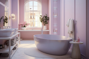 Fototapeta na wymiar Cozy glamour bathroom with pink colors.. Modern interior design