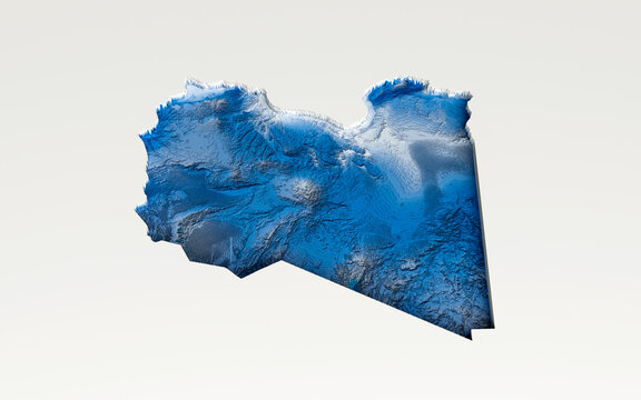 3d Deep Blue Water Libya Map Shaded Relief Texture Map On White Background 3d Illustration