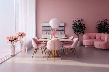 Cozy glamour kitchen with pink colors.. Modern interior design