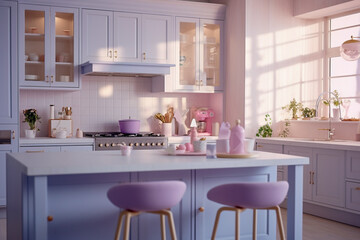 Fototapeta na wymiar Cozy glamour kitchen with pink colors.. Modern interior design