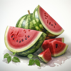watercolor Watermelon clipart, Generative Ai