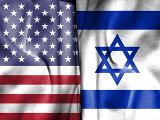 The flags of Israel and the United States are both made of texture. Depicts U.S. support for Israel's war against Palestine. Basemap and background concept. double exposure hologram
