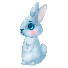 Watercolor drawing. A cute Rabbit character in a frame made of twigs.