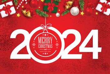 Merry Christmas 2024 New Year and Christmas Greeting banner_Snow with gifts