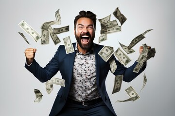 Employee is happy to receive company bonuses,isolated white background