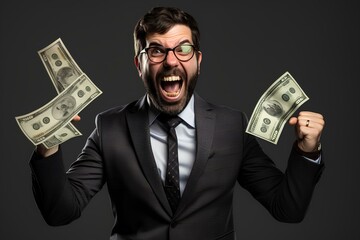 Employee is happy to receive company bonuses,isolated white background