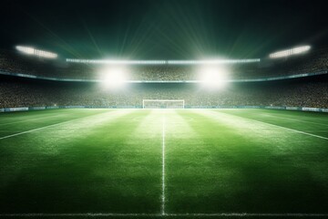 green soccer field, bright spotlights. Generative AI