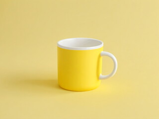 A plain yellow ceramic mug on a yellow background, Mockup