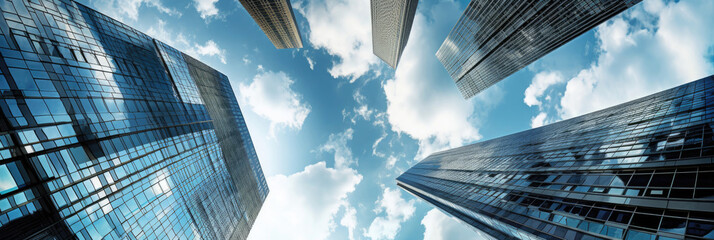Fototapeta na wymiar Group of modern office buildings in the capital. Skyscape. Generative Ai