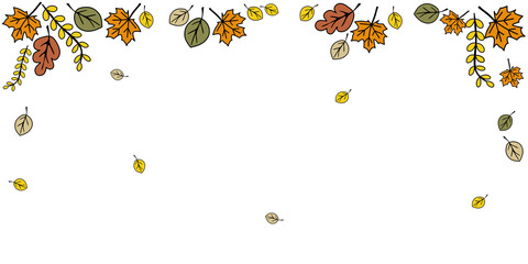 Autumn leaves on a transparent background, png file template, frame, layout.