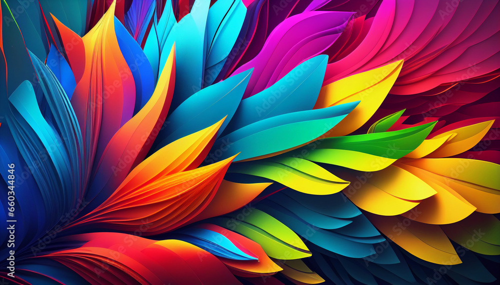 Poster feathers on black, a colorful abstract background with a colorful background ai generated image