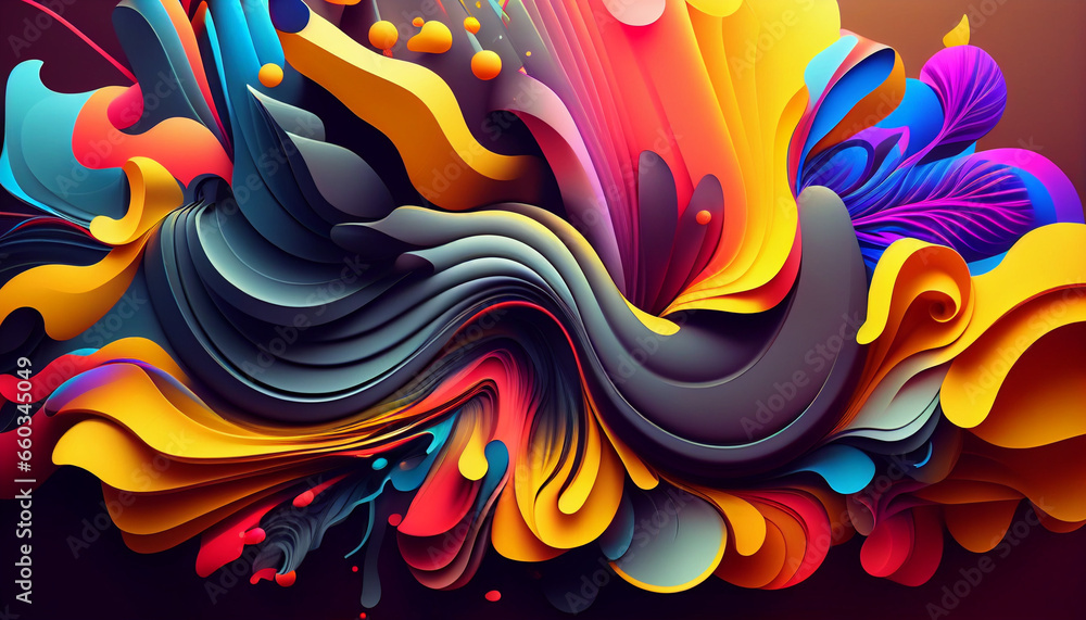 Poster feathers on black, a colorful abstract background with a colorful background ai generated image