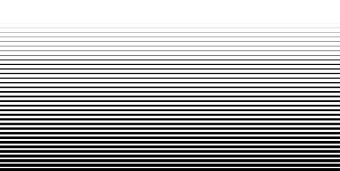 Lines gradient pattern vector texture horizontal halftone graphic, geometric linear black white straight striped background backdrop effect, thick to thin parallel linear half tone image clipart