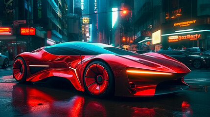 Fototapeta na wymiar The prototype model of a futuristic car. Concept Car. AI-generated image