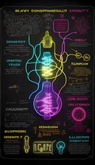 design a teaching poster I want a hand drawn style neatly organized neon rgb style poster but well refined This is for a sound reactive light system with circuits and IMAGES This poster would have a 