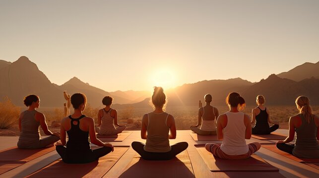 A tranquil desert yoga practice ultra realistic illustration - Generative AI.