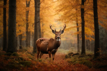 Big wild deer in autumn forest,AI generated