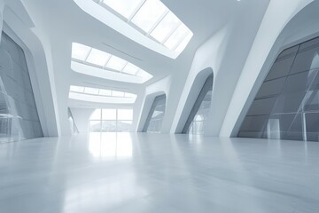 Futuristic building inside floor clean. White scene ground square with surface. Generate Ai