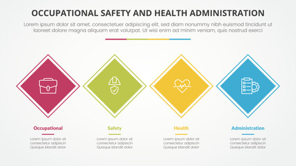 osha The Occupational Safety and Health Administration template infographic concept for slide presentation with rotated square horizontal 4 point list with flat style