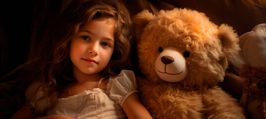 Child With a teddy bear in the room. Generative AI.