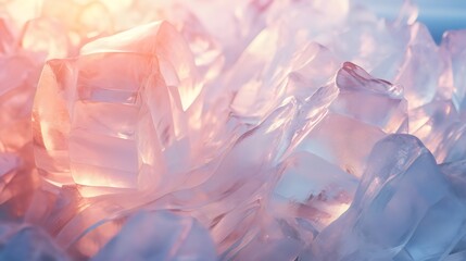 Illustration of delicate, translucent ice formations backlit by soft, pastel-colored lights, created by Generative AI, suitable for serene, winter, and magical themes. 