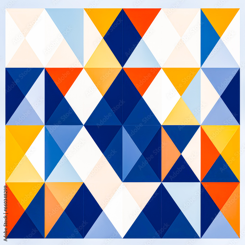 Poster exploring geometric symmetry: a dynamic composition of triangles and modern elements