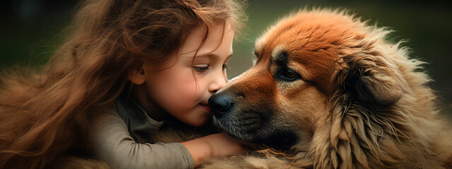 child with dog friendship and love. Generative AI.