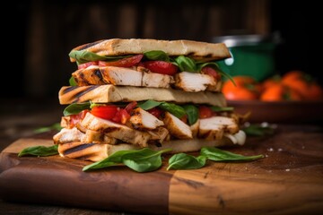 grilled chicken stacked on sliced rustic bread