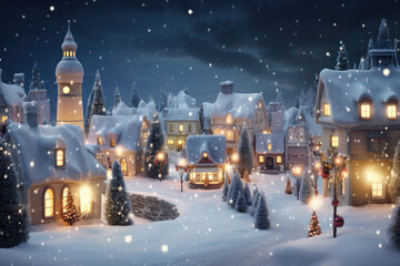 Christmas charming village adorned with festive lights, with a subtle blur in dream land concept. Generative AI