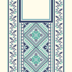 Obraz premium floral embroidery neckline background. ikat and cross stitch geometric seamless pattern ethnic oriental traditional. Aztec style illustration design for carpet, wallpaper, clothing, wrapping, batik.