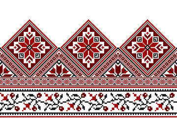 flower embroidery on white background. ikat and cross stitch geometric seamless pattern ethnic oriental traditional. Aztec style illustration design for carpet, wallpaper, clothing, wrapping, batik.