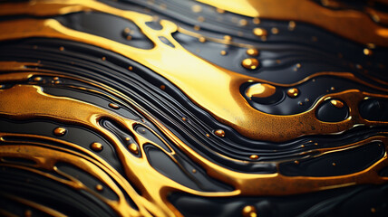 Fluid oil texture. Black and golden background. Background concept. Generative AI
