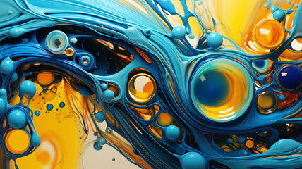 Liquid acid texture. Blue and yellow background. Background concept. Generative AI