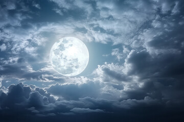 Naklejka na ściany i meble A large full moon in a cloudy sky
