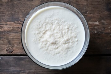 Fototapeta na wymiar overhead shot of milk-based porridge in a bowl