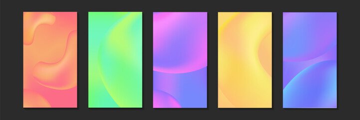 Trendy design templates with fluid shapes. Set of banners with colorful gradient background. Modern blurred colored design for social media stories. Vector illustration.