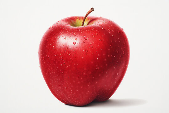 Close up of red apple with drops of freshness with white background