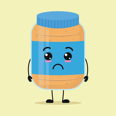 Cute sad peanut butter cartoon. Funny unhappy food cartoon emoticon in flat style. closet vector illustration