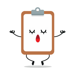 Cute relax clipboard character. Funny yoga notepad cartoon emoticon in flat style. clipboard meditation vector illustration